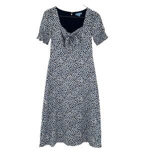 Draper James Patsy Midi Dress Womens Size 2 Short Sleeve Blue White Print Bow